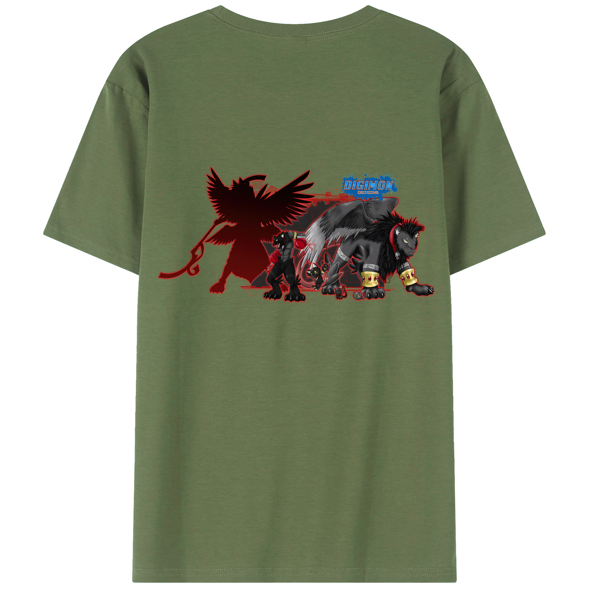 （画像用） Digimon デジタルモンスター/デジモン 綿100％ メンズ半袖Tシャツ（バックプリント） 通気性
